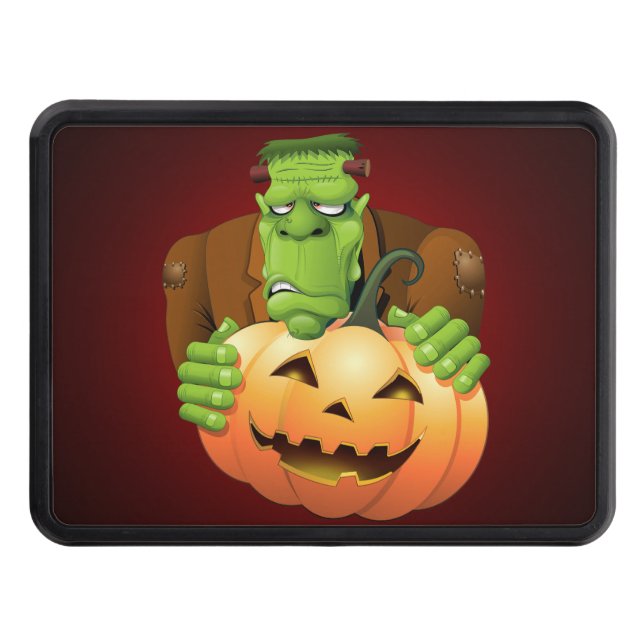 Frankenstein Monster Cartoon with Pumpkin Trailer Hitch Cover (Front)