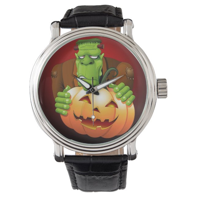 Frankenstein Monster Cartoon with Pumpkin Watch (Front)