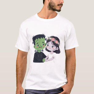 Frankenstein Monster Couple Halloween Art T-Shirt
