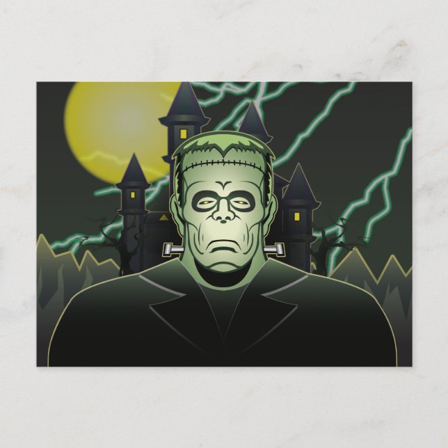 Frankenstein Monster Halloween Castle Lightning Postcard (Front)