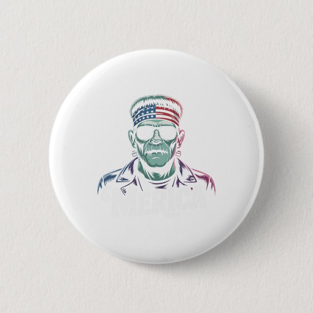 Frankenstein Monster Lover Sungles Usa Flag 4th Of 2 Inch Round Button (Front)