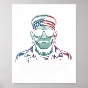 Frankenstein Monster Lover Sungles Usa Flag 4th Of Poster