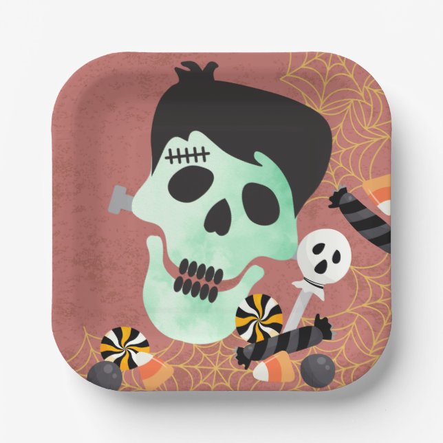 Frankenstein Monster Mash Halloween Birthday Party Paper Plate (Front)