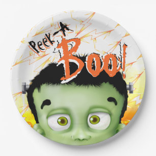Frankenstein Monster Peek A Boo Birthday Party Paper Plate