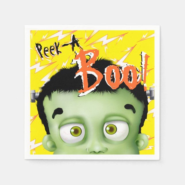 Frankenstein Monster Peek A Boo Halloween Napkin (Front)