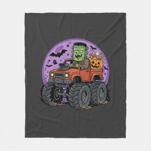 Frankenstein Monster Truck Halloween Graphic Desig Fleece Blanket