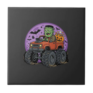Frankenstein Monster Truck Halloween Graphic Desig Tile