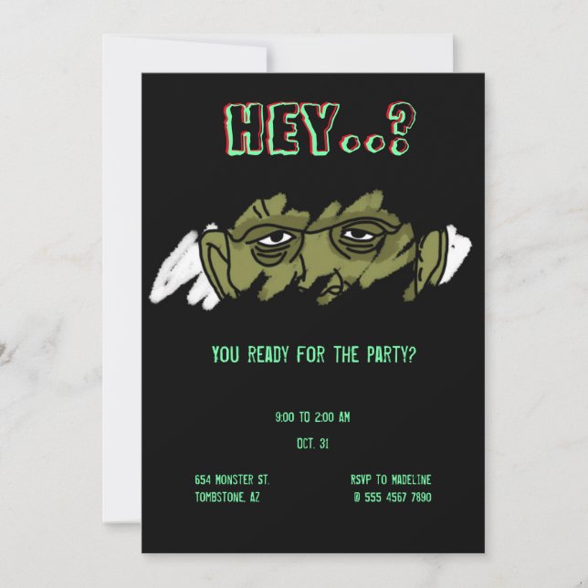 Frankenstein Monster Unorthodox Halloween Party In Invitation (Front)