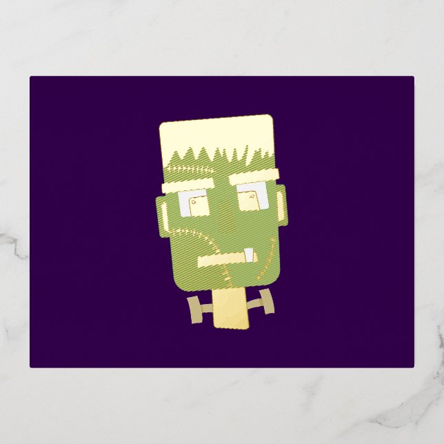 Frankenstein Monster's Head Foil Invitation Postcard (Front)