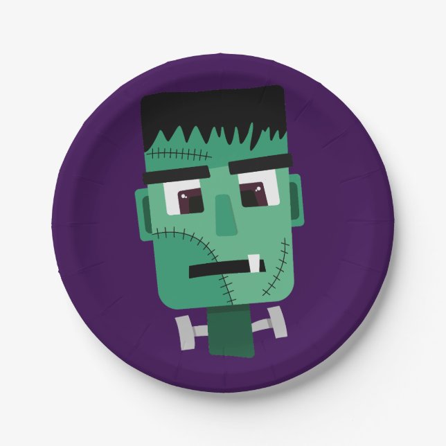 Frankenstein Monster's Head Paper Plate (Front)