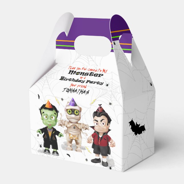 Frankenstein Mummy Dracula Halloween Birthday Favor Box (Front Side)