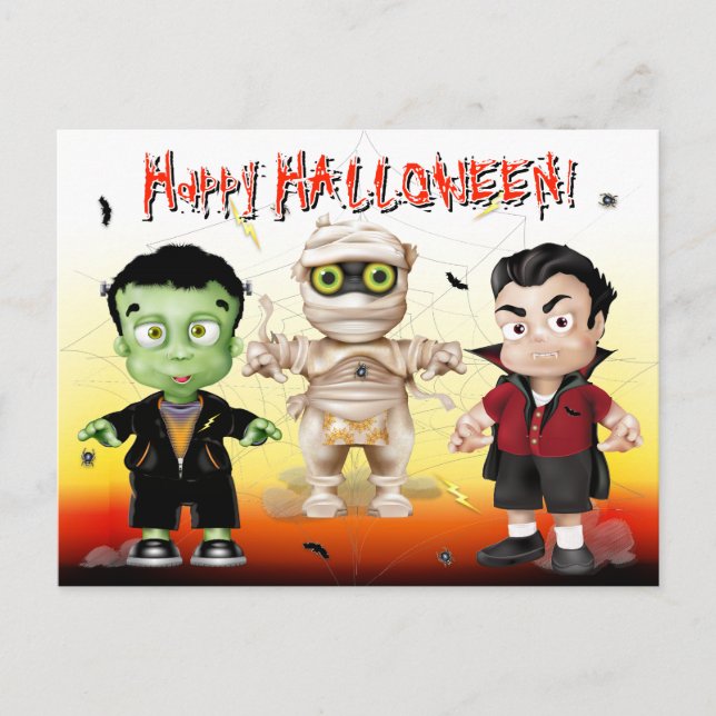 Frankenstein Mummy Dracula Halloween Monster Party Postcard (Front)