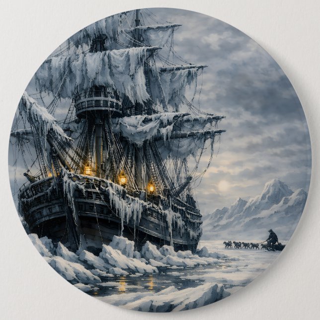 Frankenstein’s Arctic Pursuit by BurnsInHell 6 Inch Round Button (Front)