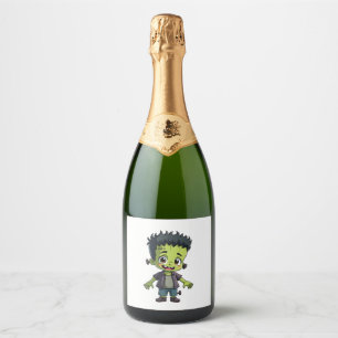 Frankenstein�s Monster � Cute Halloween Cartoon Sh Sparkling Wine Label