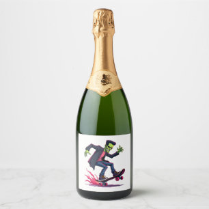 Frankenstein Skater – Cool Halloween Streetwear Sh Sparkling Wine Label
