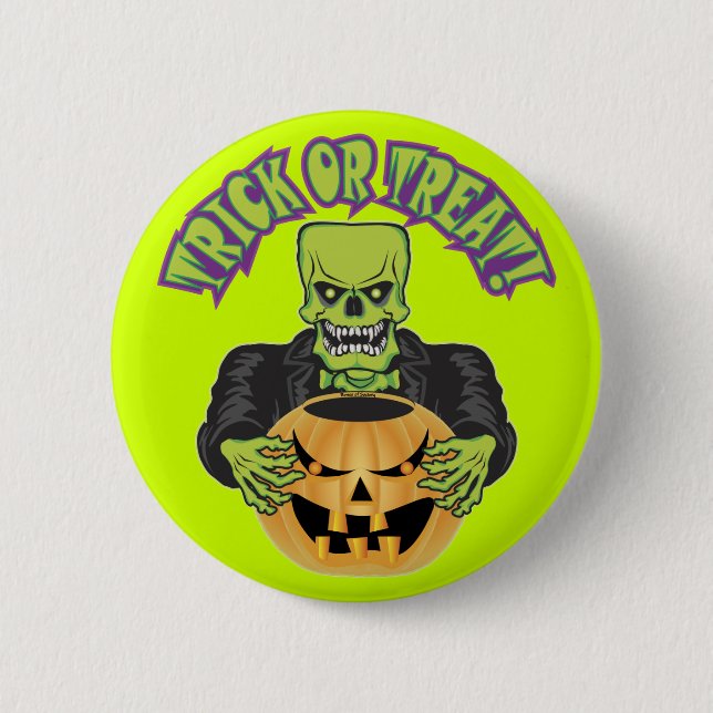 Frankenstein Skull 2 Inch Round Button (Front)