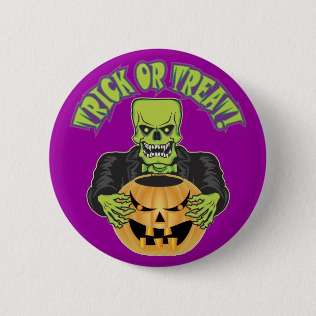 Frankenstein Skull 2 Inch Round Button (Front)