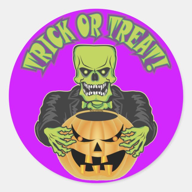 Frankenstein Skull Classic Round Sticker (Front)