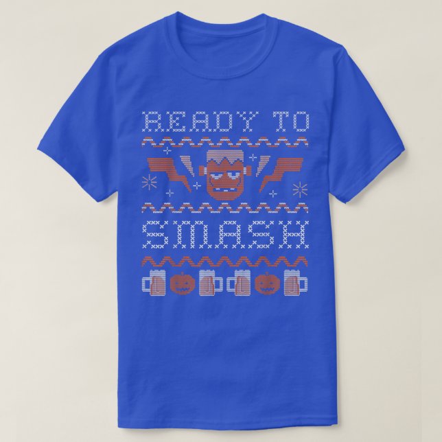 Frankenstein T  Ready to Smash Funny Halloween  T-Shirt (Design Front)