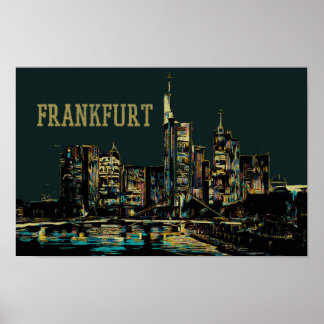 Frankfurt by Night cityscape Illustration, Germany Poster