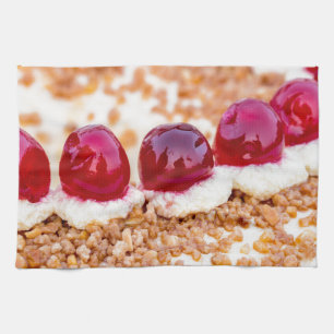 Frankfurt crown cake with cherries on rustic wood kitchen towel