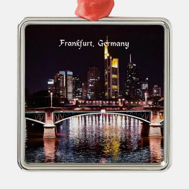 Frankfurt, Germany at night Metal Ornament (Front)