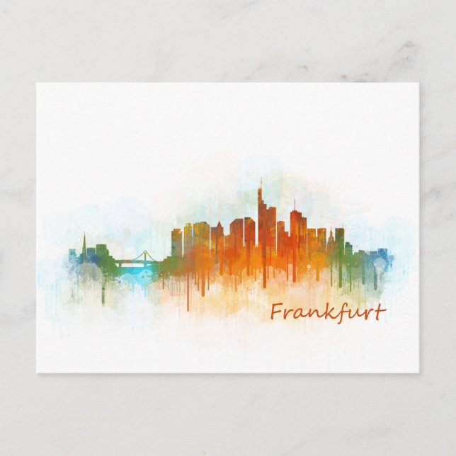 Frankfurt Germany City Watercolor Skyline Hq v3 Postcard (Front)