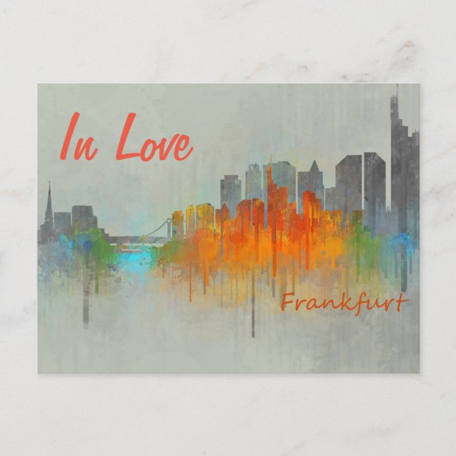 Frankfurt Germany City Watercolor Skyline In Love Postcard (Front)