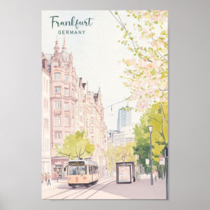 Frankfurt Germany Gouache Art Illustration Travel Poster