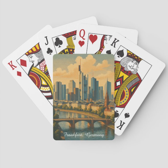 Frankfurt Germany Skyline Vintage Travel Playing Cards (Back)