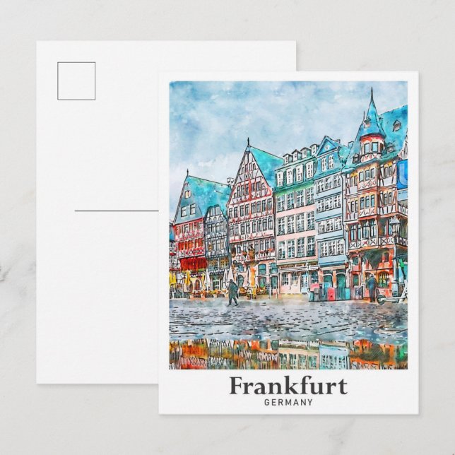 Frankfurt Germany Travel Watercolor Hand Drawn Postcard (Front/Back)