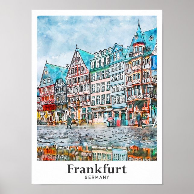 Frankfurt Germany Travel Watercolor Hand Drawn Poster (Front)