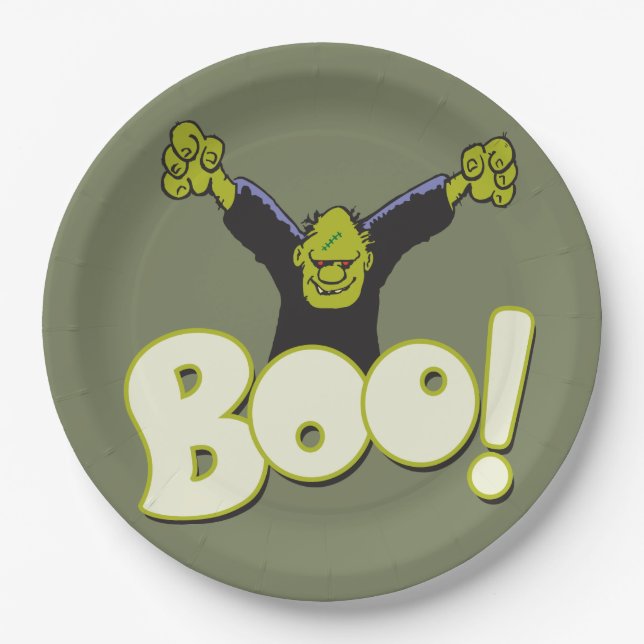 Frankie Monster Superhero Frankenstein Halloween Paper Plate (Front)