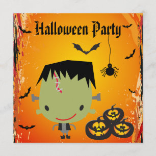 Frankie, Pumpkins, Bats & Spider Halloween Party Invitation
