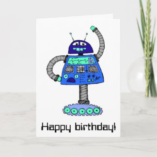 Frankie Robot: Blue on white Card