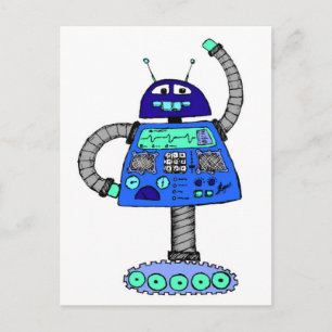 Frankie Robot: Blue on white Postcard
