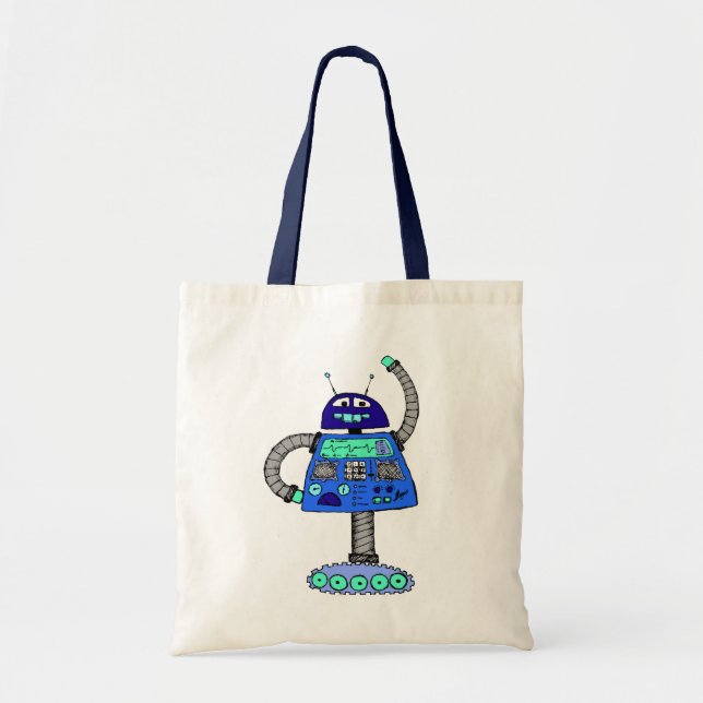 Frankie Robot: Blue on white Tote Bag (Front)