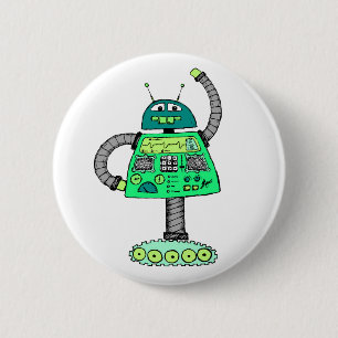 Frankie robot, green on white 2 inch round button