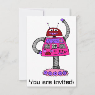 Frankie Robot: Pink on white Invitation