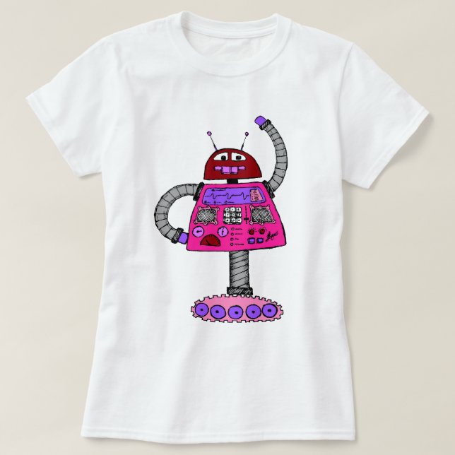 Frankie Robot: Pink on white T-Shirt (Design Front)