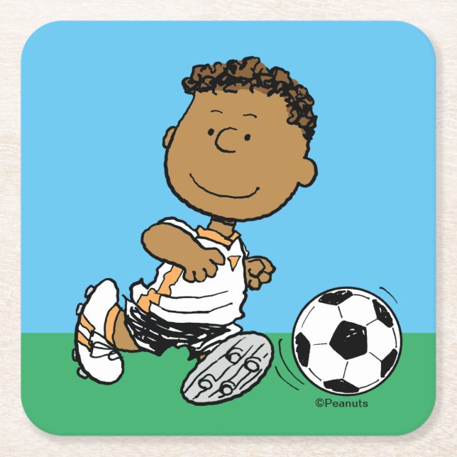 Franklin Playing Soccer Square Paper Coaster (Front)