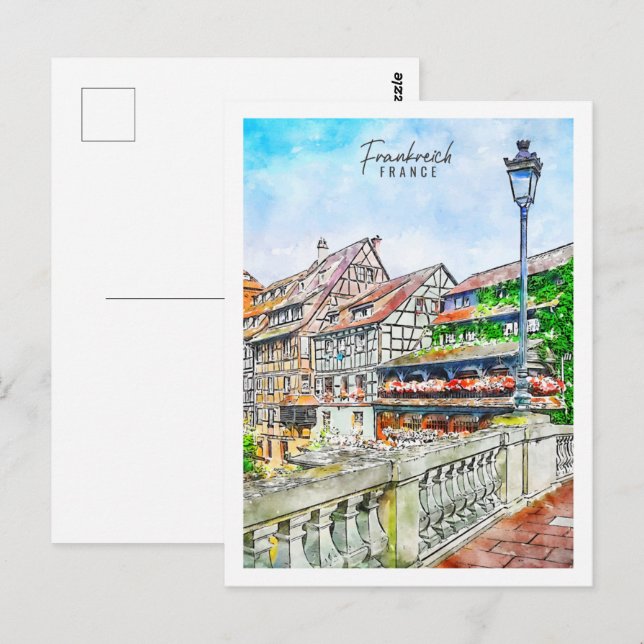 Frankreich France Travel Place Watercolor Postcard (Front/Back)