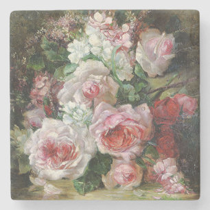 Frans Verhas Vintage Bouquet of Roses     Stone Coaster