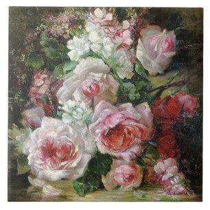 Frans Verhas Vintage Bouquet of Roses Tile
