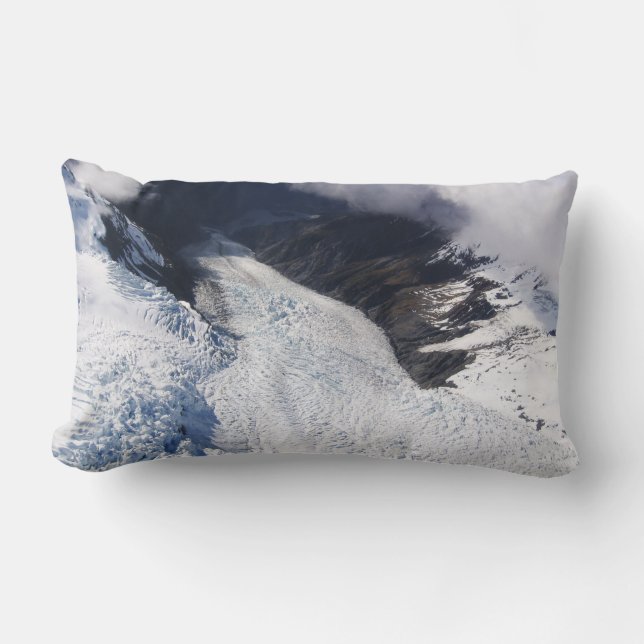 Franz Josef Glacier Aerial View, New Zealand Lumbar Pillow (Front)