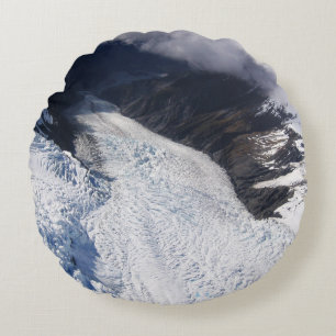 Franz Josef Glacier Aerial View, New Zealand Round Pillow