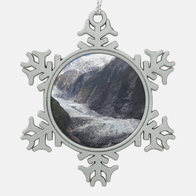Franz Josef Glacier, New Zealand Snowflake Pewter Christmas Ornament (Front)