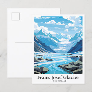 Franz Josef Glacier NZ Vintage Travel Illustration Postcard