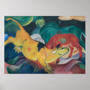 Franz Marc Abstract Cows Red Green Yellow Painting Poster