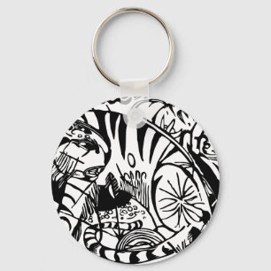 Franz Marc - Black and White Tiger - Abstract Art Keychain